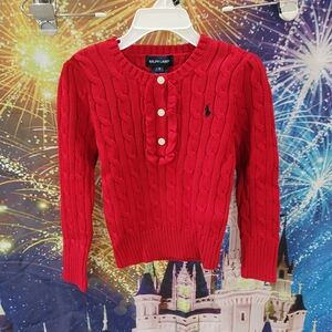 Ralph Lauren Bright Red Cable-Knit Button Sweater